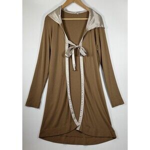 PJ‎ Harlow Cardigan Womens Small Brown Satin Hooded Robe Duster Tie USA Modal